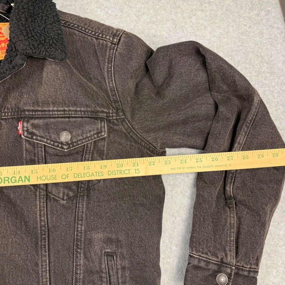 Levis Mens Sherpa Trucker Jacket Washed Black Denim Type III Coat 16365-0276 M